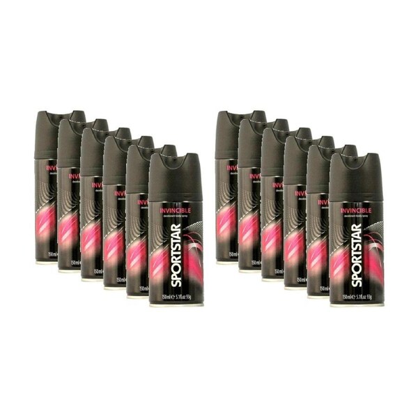 12PK Sportstar Men's Deodorant/Body Spray Aerosol 150mL Invincible