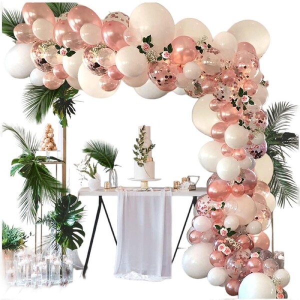 Balloon Garland White & Rose Gold Birthday Wedding Party Vintage Macaron Decoration Arch Kit Set