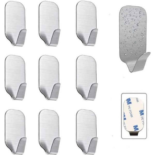 10 Pack Wall Hooks, Self Adhesive Hooks, Heavy Duty Sticky Hooks for Towels and Clothes,Waterproof Rustproof Stainless Steel Wall Hanging Hooks