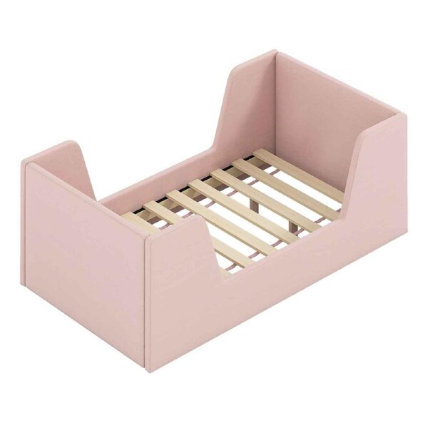 Costway Bed Frame Soft Velvet Upholstered Floor Bed Base Platform w/Rails Headboard Girls Boys No Mattress Pink
