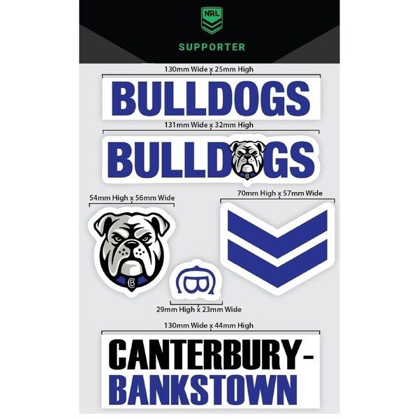 NRL Sticker Decal Sheet - Canterbury Bulldogs - Stickers Wordmark