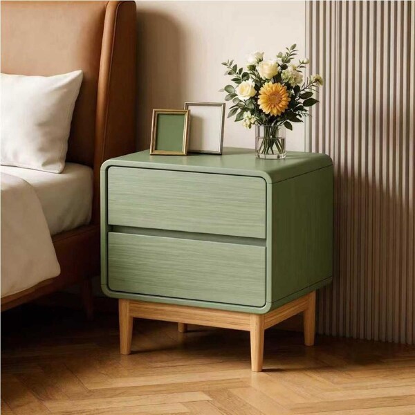 Green Bedside Table 2 Drawer Dresser Modern Storage Cabinet Bedroom Living Room