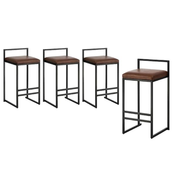 Oikiture 4x Bar Stools Kitchen Stool Metal Counter Chair Barstools Brown Leather