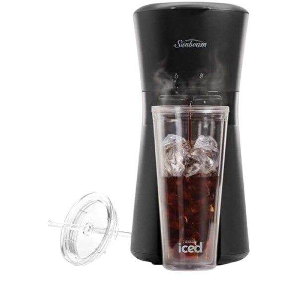 Sunbeam Iced Coffee Machine - Plus Reusable Tumbler with Straw, Iced Coffee Recipes, Ready to Drink In 3-Steps Under 4 Mins, Black, SDP1000BK