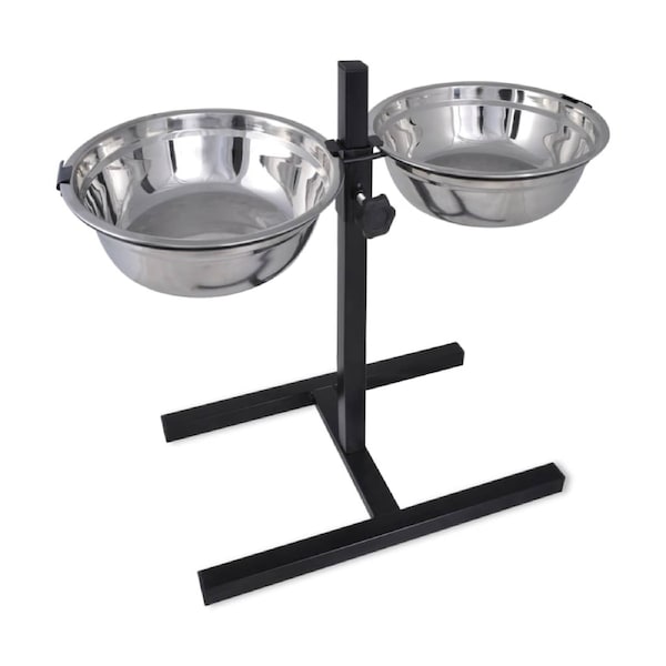 Adjustable Double Diner Pet Dog Feeding Stand & 2 x 4.1L Stainless Steel Bowls vidaXL