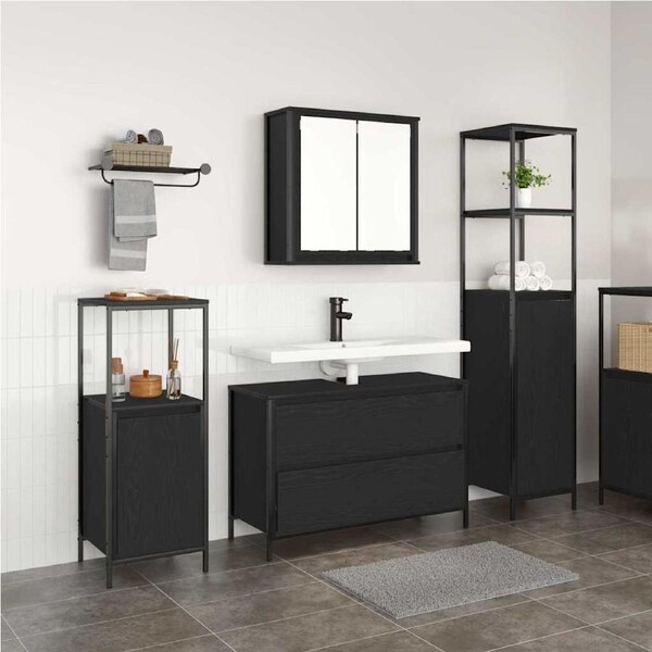Bathroom Furniture Set 3 pcs Black Oak Engineered Wood vidaXL