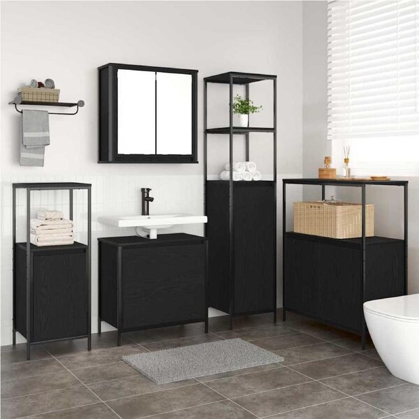 Bathroom Furniture Set with Shelf 5 pcs Black 76.5 x 35 x 95 cm vidaXL