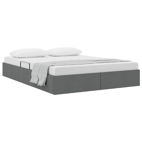Storage Bed with Mattress Dark Grey 153 x 203 cm Fabric vidaXL