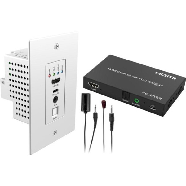 PRO2 Hdmi2.0 Usb-C Over Cat6 Wall Plate Extender 70M Usb-C Pd 65W Switch Ir Rs232 Spdif