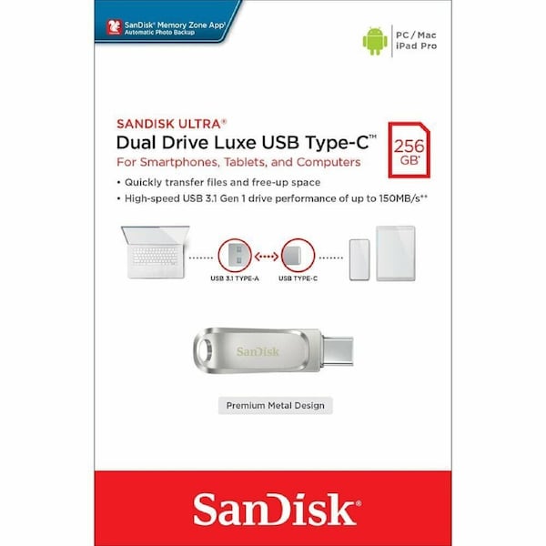 SanDisk 256GB Ultra Luxe Dual Drive Type-C Flash Drive