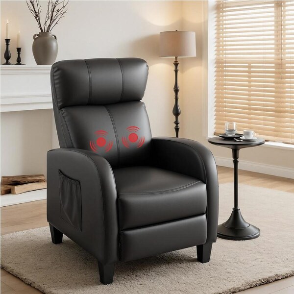Artiss Massage Recliner Chair Adjustable Push Back Small Recliner Sofa for Adults PU Leather Black