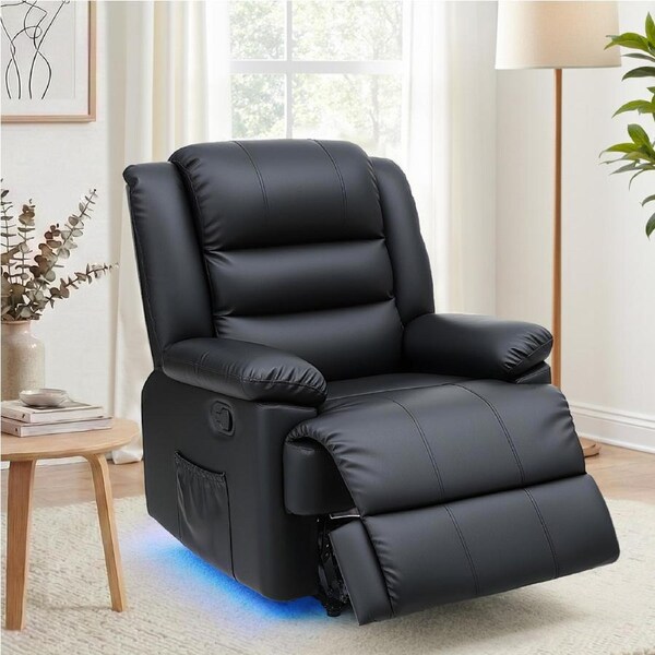 Artiss Manual Recliner Chair Leather Reclining Sofa Single Sofa Recliners with 16color Led Black