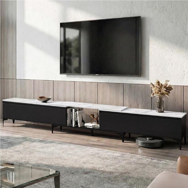Artiss TV Unit Extendable Entertainment Unit 240-340cm Black