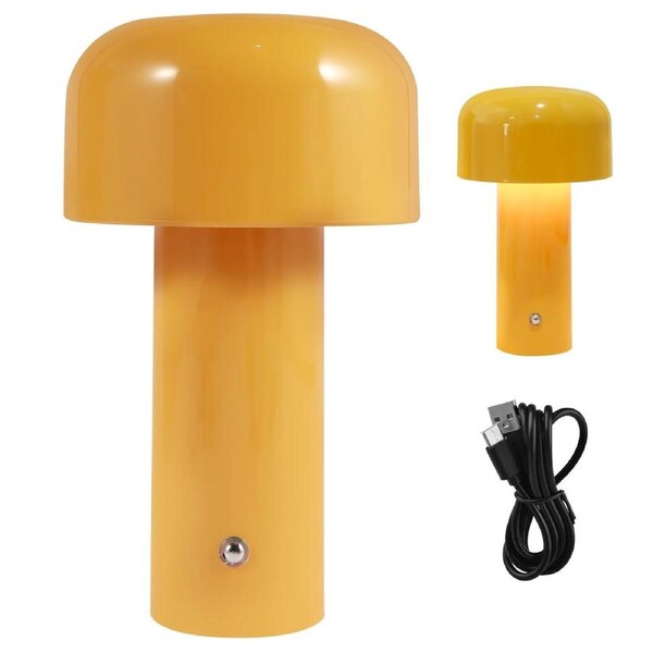 Cordless Mushroom Table Lamp, 3 Colour Dimmable Touch Bedside Night Light, 1200mAh USB Rechargeable Battery Lamp with 2W LED Beads