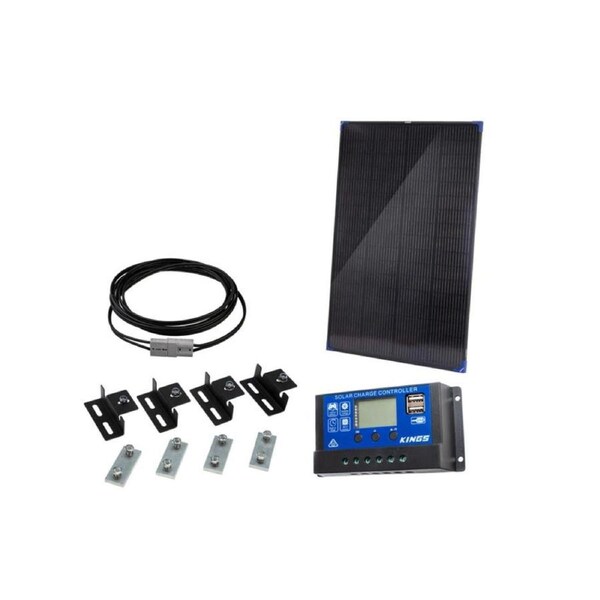 Kings 200W Fixed Glass Solar Panel+ 6m Lead + Black Brackets +15A PWM Controller