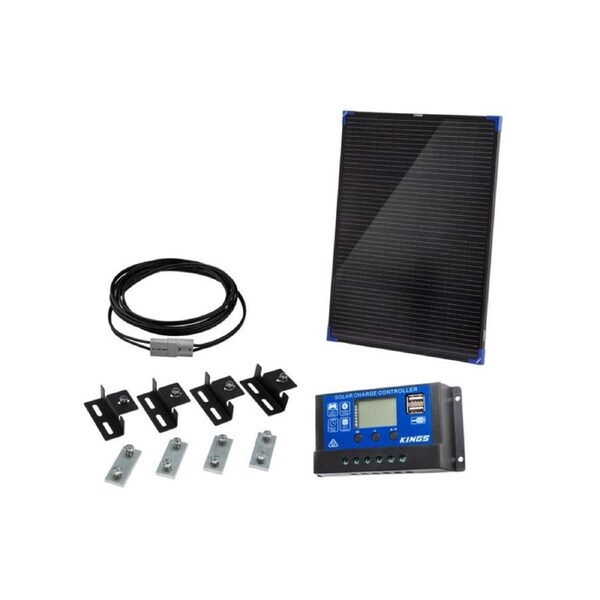 Kings 100W Fixed Glass Solar Panel+ 6m Lead + Black Brackets +15A PWM Controller