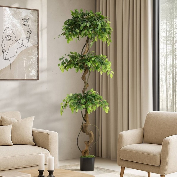 Livsip 180cm Artificial Ficus Tree Large Twisted Ficus Faux Potted Plant