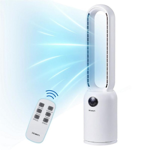 88cm Bladeless Tower Fan With Air Purification 24 Speed Remote White