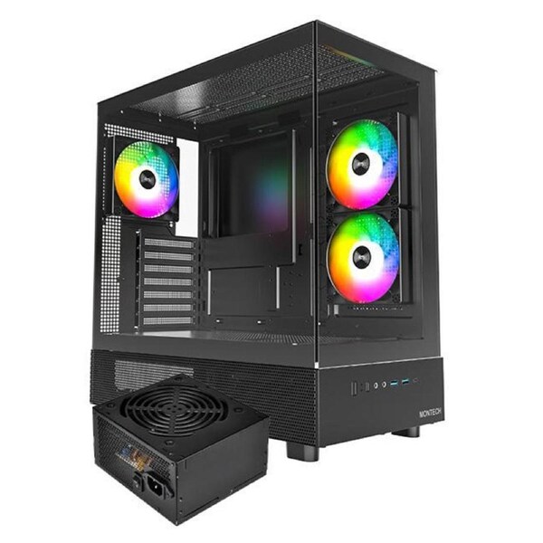 FSP CMT380B ATX Mid-Tower Case - Dual Tempered Glass, USB-C