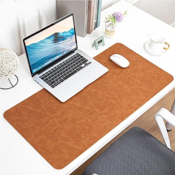 Non Slip Leather Mouse Pad Brown Computer Desk Mat 80x40cm