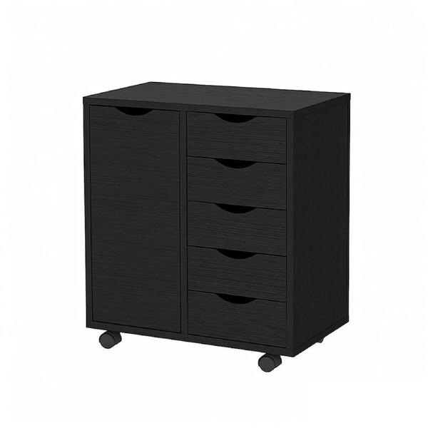 Mobile File Cabinet 5 Drawer Side Under Desk Filing Document Organiser Home Office Storage Cupboard Shelves Printer Stand Wooden Furniture 60x38x68cm