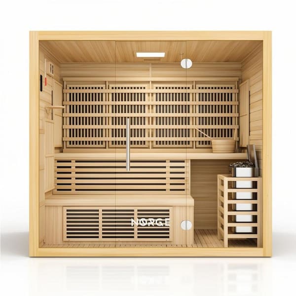 The Norge Four Person Infrared Stillhet Hybrid Sauna Red Cedar Wood 2.1x1.5x2m