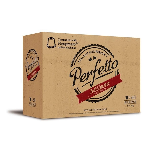 60pc Podpac Perfetto Nespresso Compatible Milano Coffee Pods Intensity 8