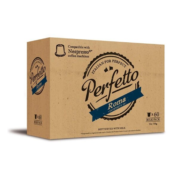 60pc Podpac Perfetto Nespresso Compatible Roma Coffee Pods Intensity 10
