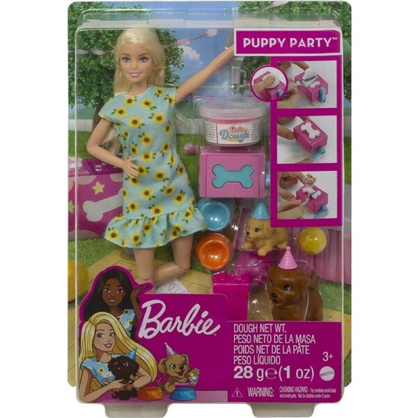 Barbie Puppy Party Blonde Doll Playset