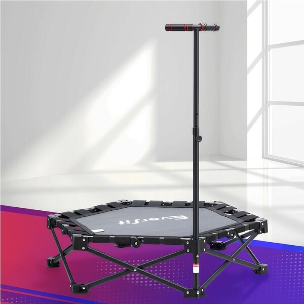 Everfit Fitness Foldable Trampoline Rebounder with Adjustable Handle Bar Indoor Exercise Black