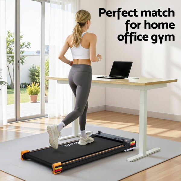 Everfit 2 Side Walking Pad Treadmill with Massage Function Remote 380mm Black Home Gym Fitness