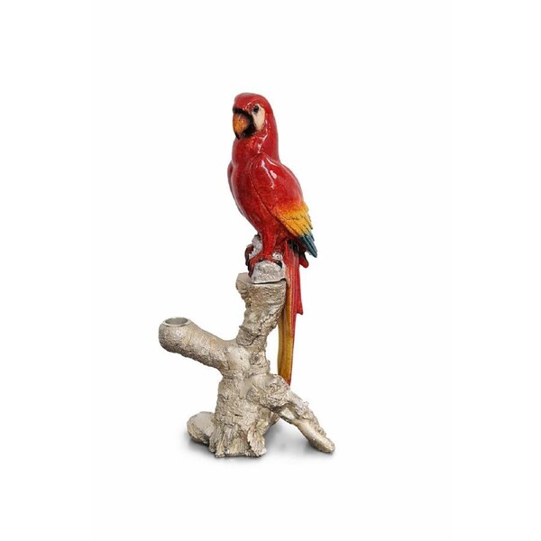 Candle Holder Red Macaw Parrot Bird Statue Home Decor