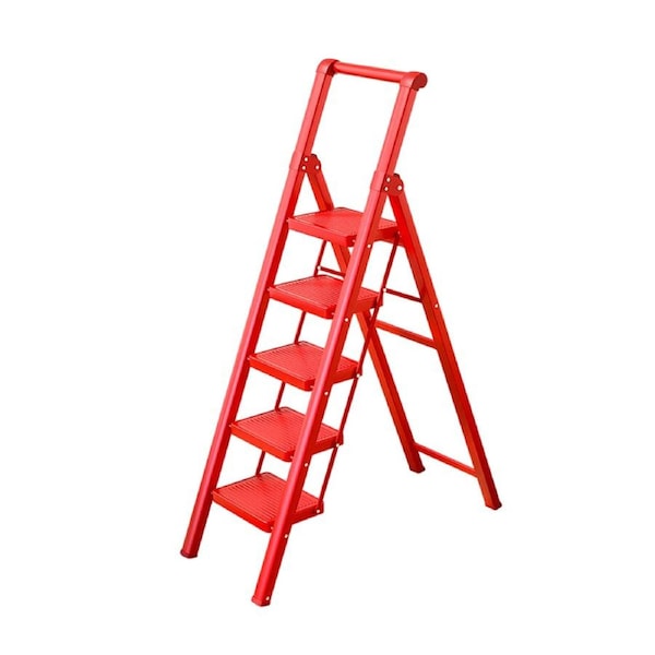 Folding Ladder 5 Step Carbon Steel Durable Ladder for Home Kitchen Garage Use