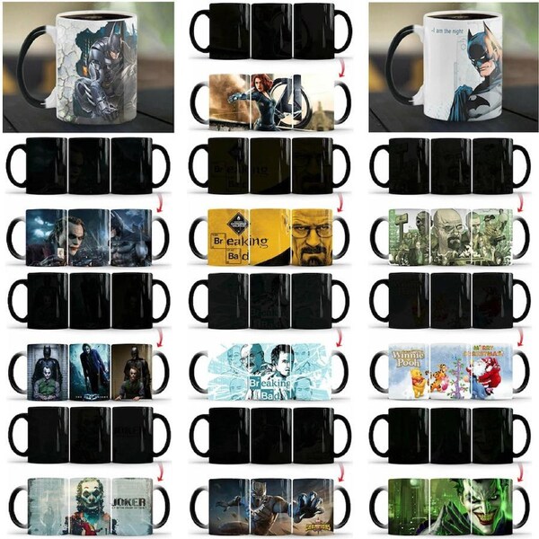 Magic Mugs Colour Changing Mug Novelty Coffee Cups Cup Hot Water 4 Complete Sets