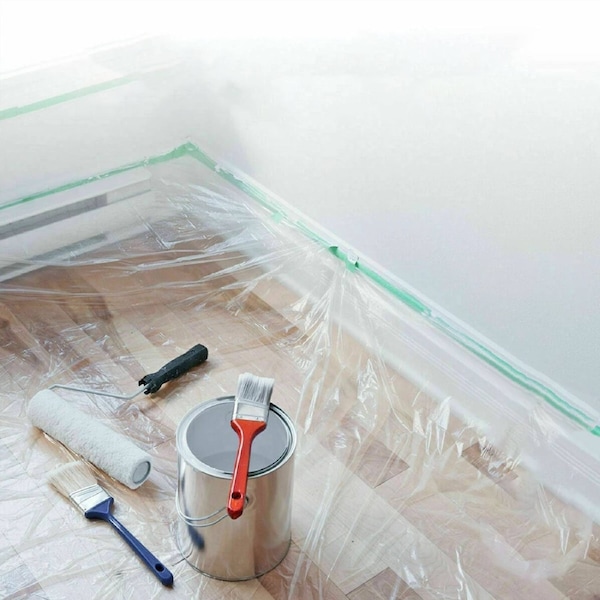 4x Drop Sheet Clear Plastic Reusable Strong Durable 6m x 4m