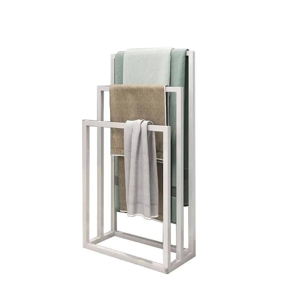 3 Tier Metal Towel Rack Rail 3 Bars Freestanding Towel Holder Drying Shelf Stand
