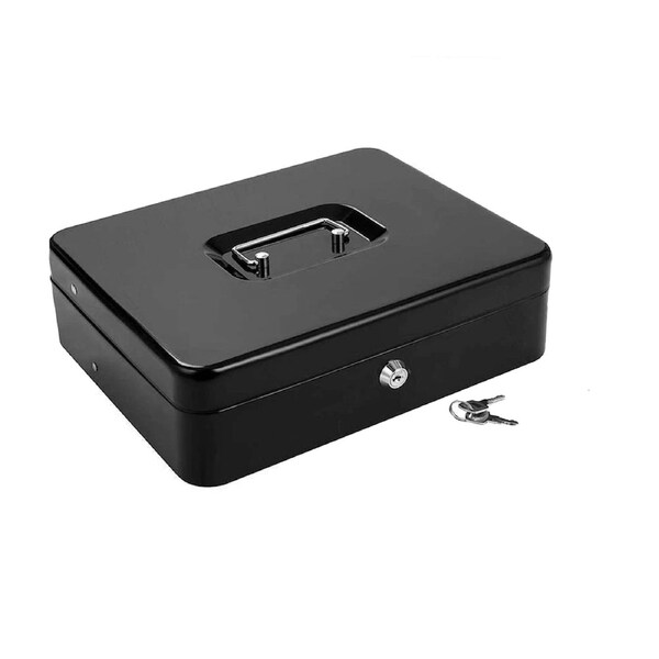 Lockable Coin Box Deposit Slot Petty Cash Money Box Safe With 2 Keys Portable