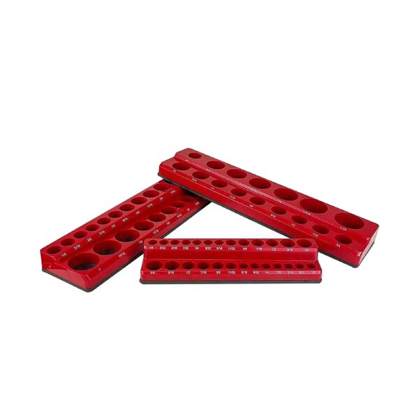 3pcs Magnetic Socket Organizer Set Metric 1/4 3/8 1/2 Inch Drive SAE Trays Holde