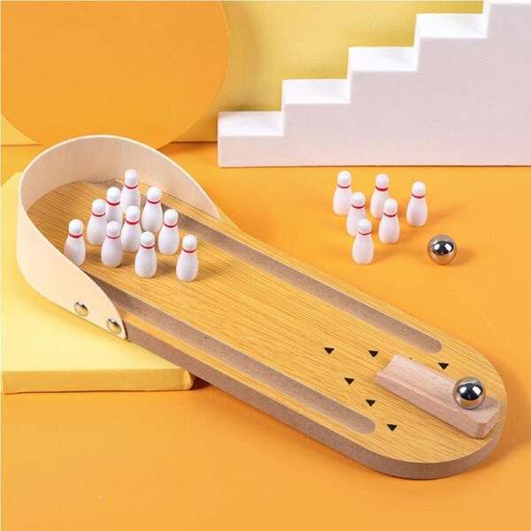 Miniature Bowling Game - Tabletop Desktop Toy for Kids & Adults