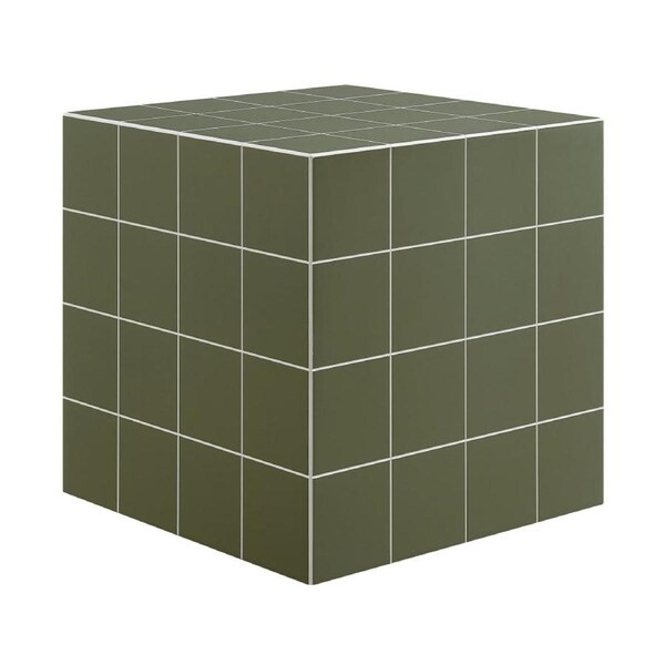 Design Square Mireya Wooden Cube Nightstand Bedside Storage Table Olive Green