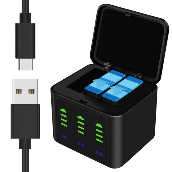 3-Slot GoPro Battery Charger + 2*2000mAh Batteries For GoPro Hero 9 10 11 12