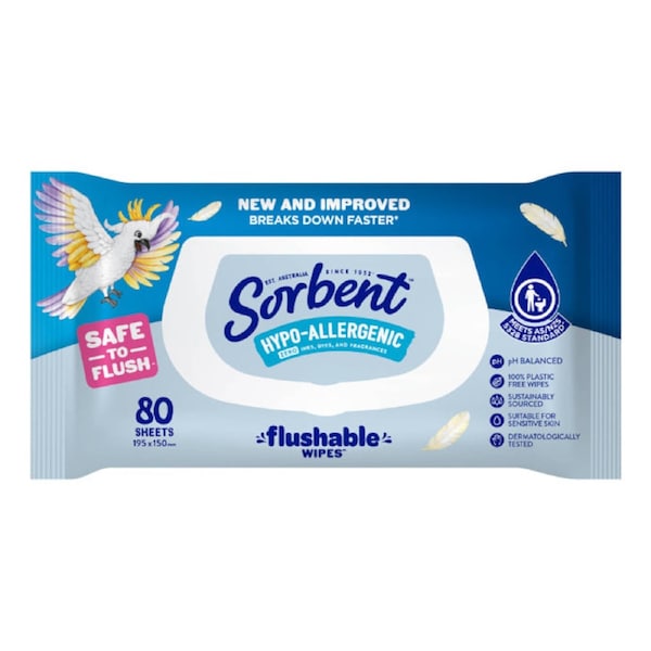 Sorbent Hypo Allerg Flush Wipes 80pk