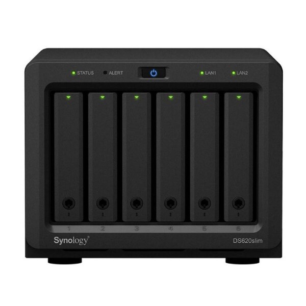 Synology DiskStation DS620 slim 6 Bay NAS Intel Celeron J3355 2-core 2.0 2GB DDR3L non-ECC SODIMM Hot Swappable 2xRJ-45 1GbE LAN 2xUSB 3.0 2 yrs wty
