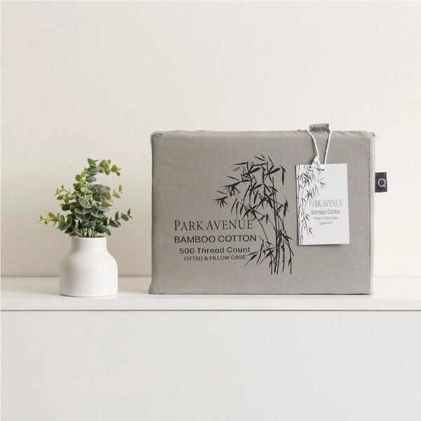 Park Avenue King 500TC Bamboo Cotton Bed Sheet - 2x Pillowcases - Charcoal Linen Set