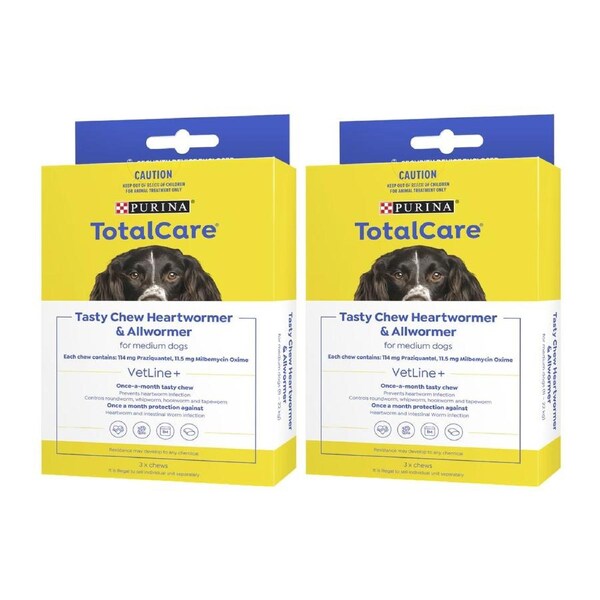Purina Tasty Chew Heartworm & Allwormer Medium Dogs 11–22kg – 2 Packs (6 Chews Total)