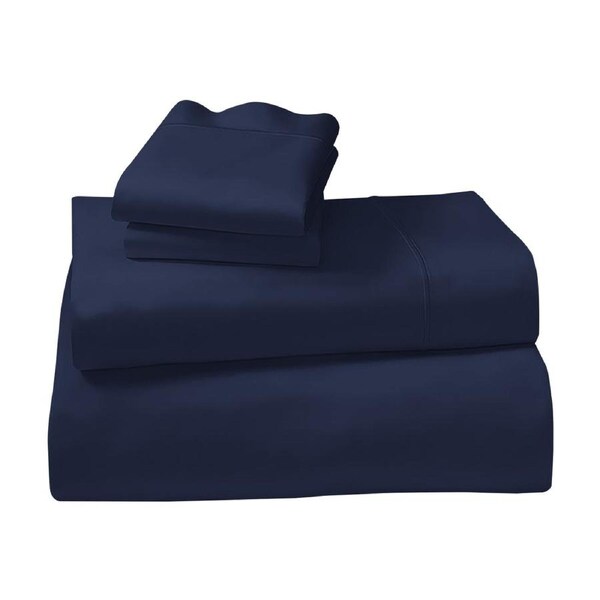 1000 Thread Count Cotton Rich Navy Double Bed Sheet Set 4 Piece, Soft Feel Microfibre Blend, Solid Colour