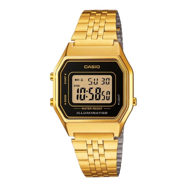 Casio LA680WGA-1 Digital Watch Gold Retro LED Alarm Stopwatch Steel Band Unisex