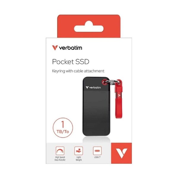 VERBATIM Portable Pocket Solid State Drive USB 3.2 Gen 2 1TB Black/Red