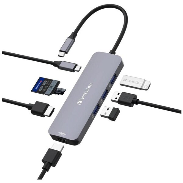 VERBATIM USB-C Connected USB-A & C/HDMI/RJ45 Multiport Connection Hub CMH-08
