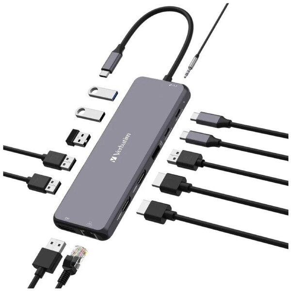 VERBATIM USB-C Connected USB-A & C/HDMI/RJ45 Multiport Connection Hub CMH-13